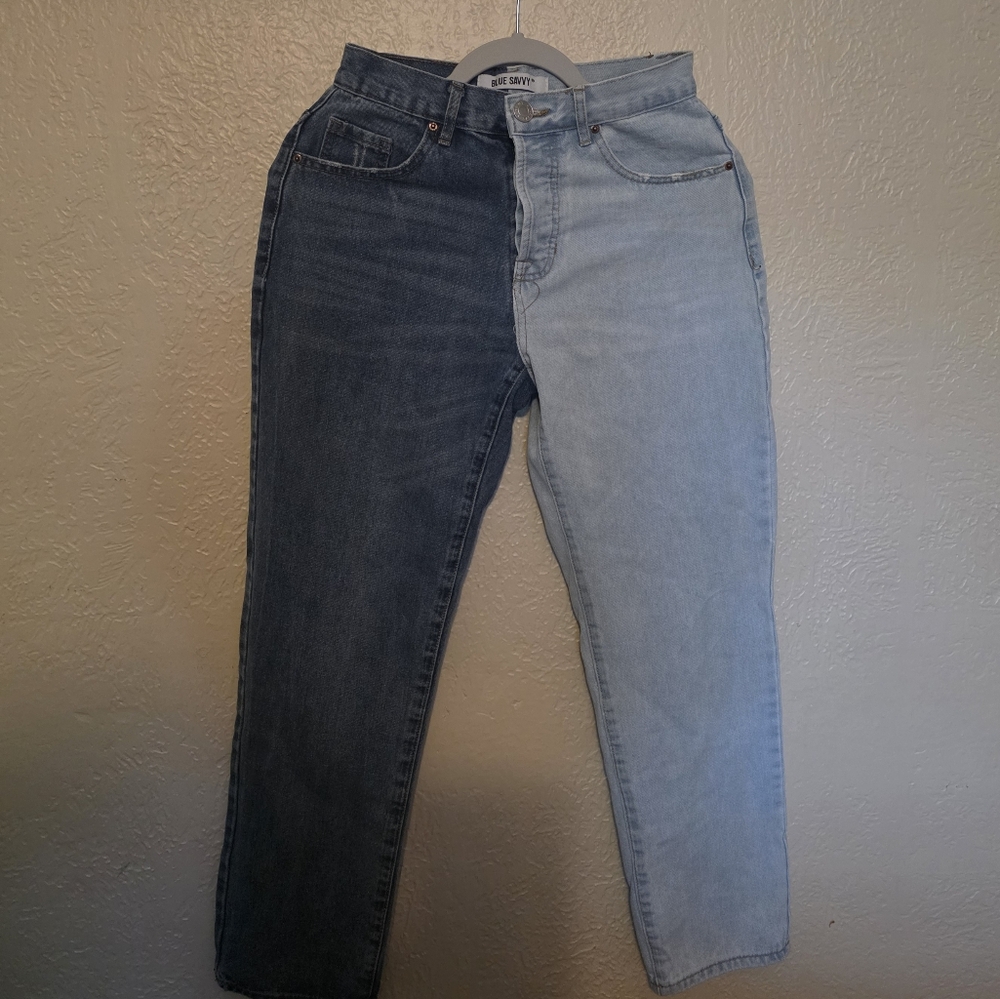 Blue Skinny Jeans with Distinct Two-Tone Design
